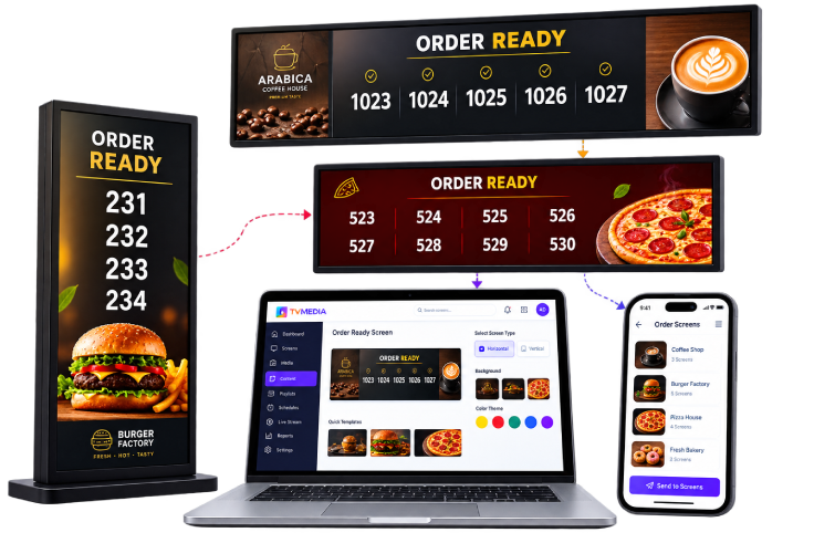 TVMedia digital signage and order-ready screen
